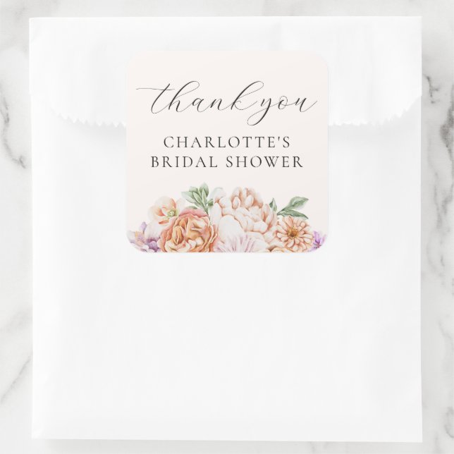 Spring Colorful Flowers Romantic Bridal Shower Square Sticker (Bag)