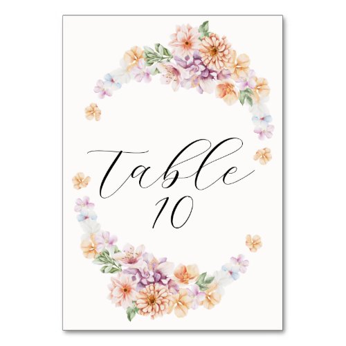 Spring Colorful Flowers Romantic Bridal Shower Table Number