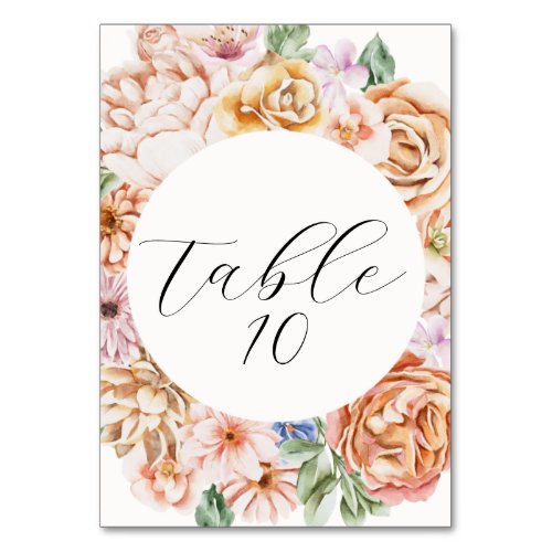 Spring Colorful Flowers Romantic Bridal Shower Table Number