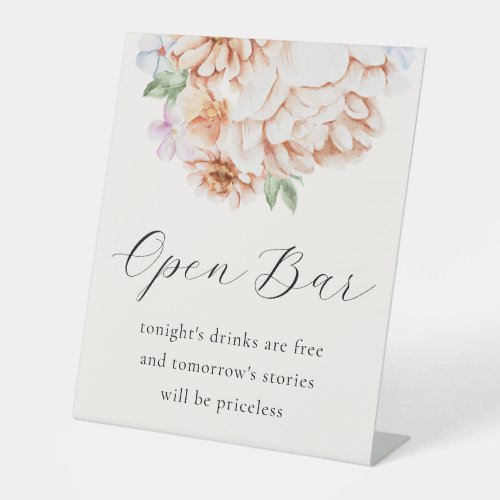 Spring Colorful Flowers Romantic Open Bar Pedestal Sign