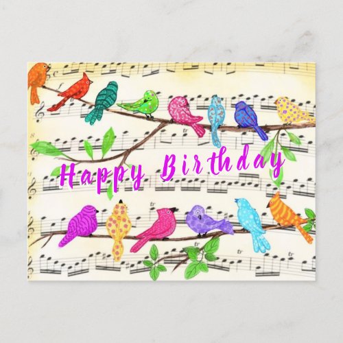 Spring Colorful Musical Bird Birthday Card