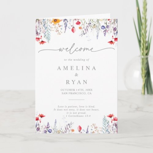 Spring Colorful Wildflower Minimal Folded Wedding Program