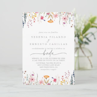 Spring Colorful Wildflower Spanish Wedding Invitation