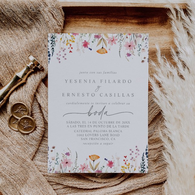 Spring Colorful Wildflower Spanish Wedding Invitation (Creator Uploaded)