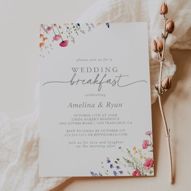 Spring Colorful Wildflower Wedding Breakfast Invitation (Creator Uploaded)