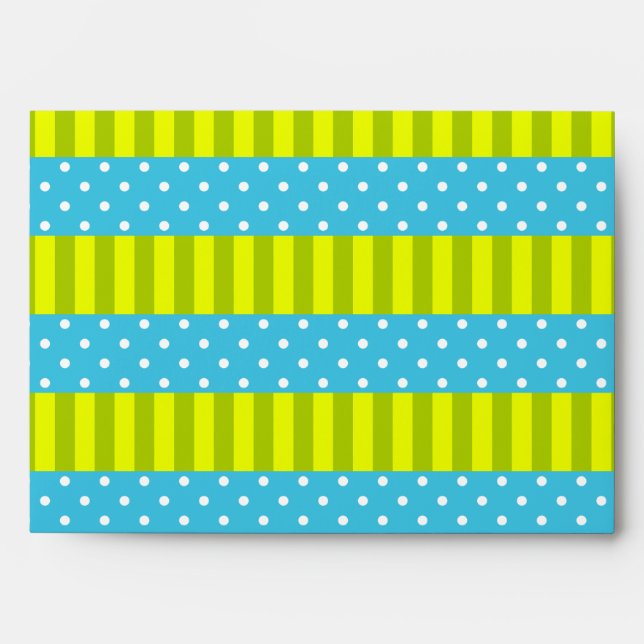 Spring Colors Blue and Green Stripes Polka Dots Envelope (Front)
