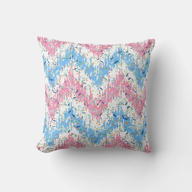 Spring Colors Botanical Leafs Chevron Ikat Pattern Throw Pillow (Front)