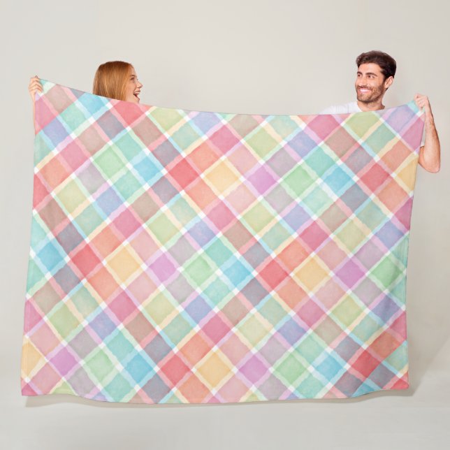 Spring colors plaid pattern fleece blanket (In Situ)