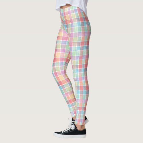 Spring colors plaid pattern leggings