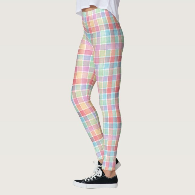 Spring colors plaid pattern leggings (Left)