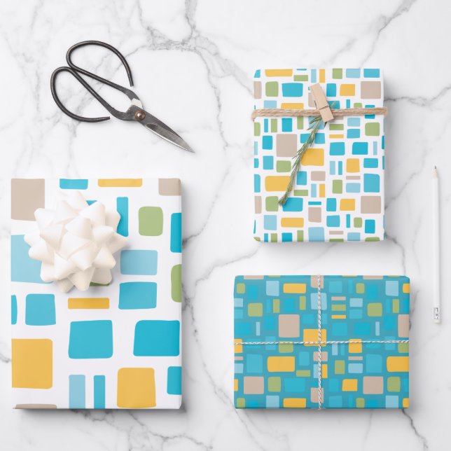 Spring Colors Wonky Squares & Rectangles Wrapping Paper Sheets (Front)