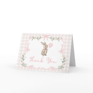 Spring Coquette Bunny Pink Gingham 1st Birthday Thank You Card