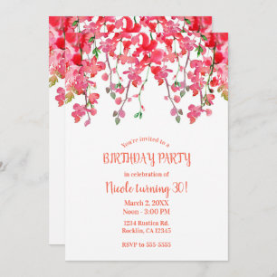 Spring Coral Orchid Branches Floral Birthday Party Invitation