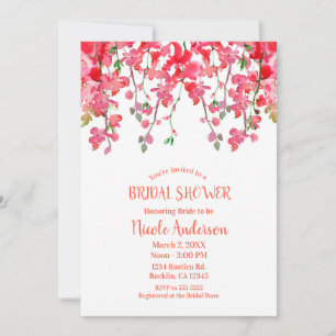 Spring Coral Orchid Branches Floral Bridal Shower Invitation