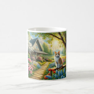 Spring cottage/garden & cat coffee mug