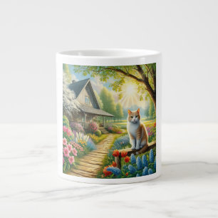Spring cottage/garden & cat giant coffee mug