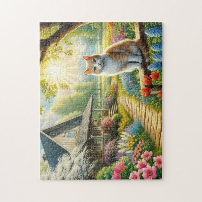 Spring cottage/garden & cat jigsaw puzzle (Vertical)