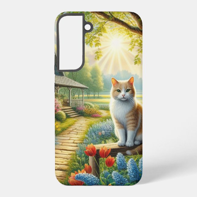 Spring cottage/garden & cat samsung galaxy case (Back)