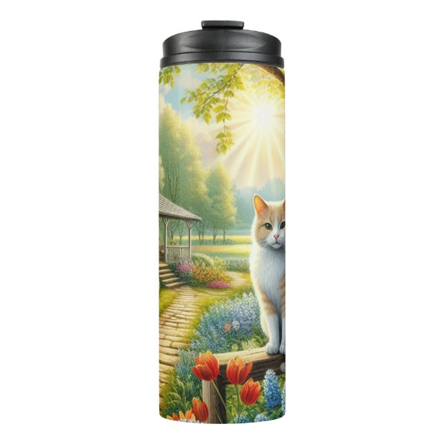 Spring cottage/garden & cat thermal tumbler (Front)