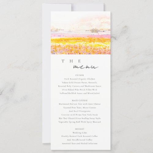 Spring Country Floral Landscape Wedding Menu Card