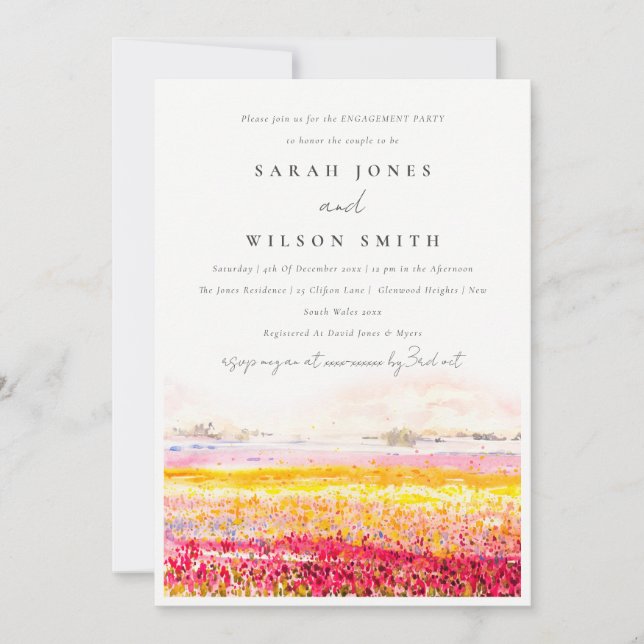 Spring Countryside Floral Landscape Engagement Invitation (Front)