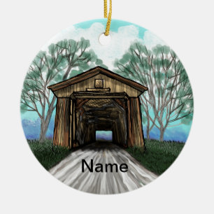 Spring Covered Bridge ceramic round ornament