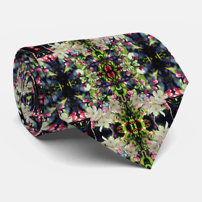 Spring Crabapple Blossoms Abstract Pattern Neck Tie (Rolled)