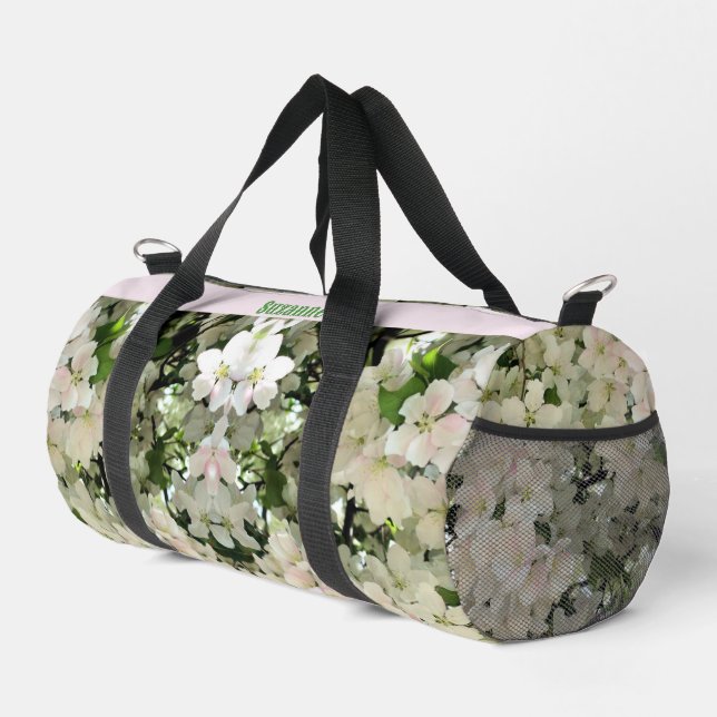 Spring Crabapple Flower Blossoms Personalized Duffle Bag (Right Corner)