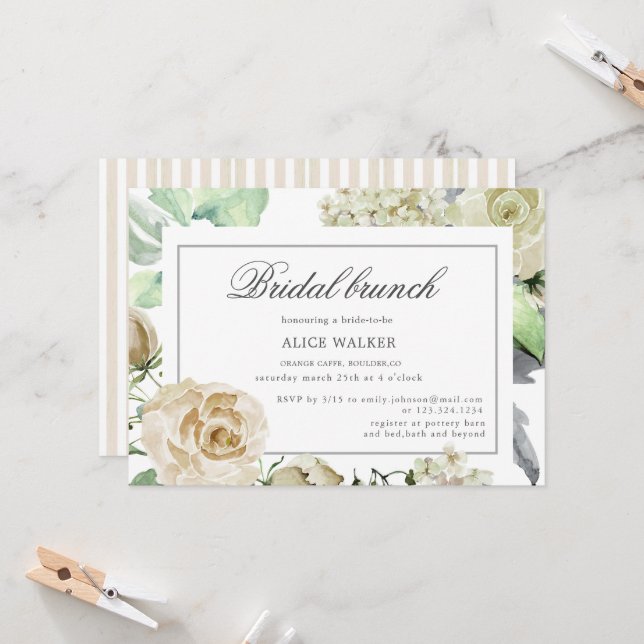 Spring Cream Floral Bridal Brunch Invitation (Front/Back In Situ)