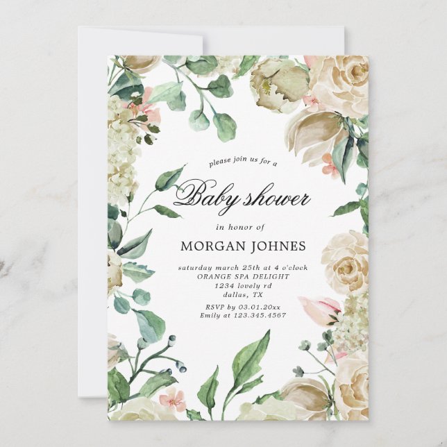 spring cream garden elegant Baby Shower Invitation (Front)
