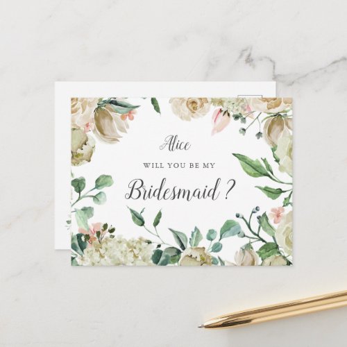 Spring Cream Garden Floral Bridesmaid Postcard