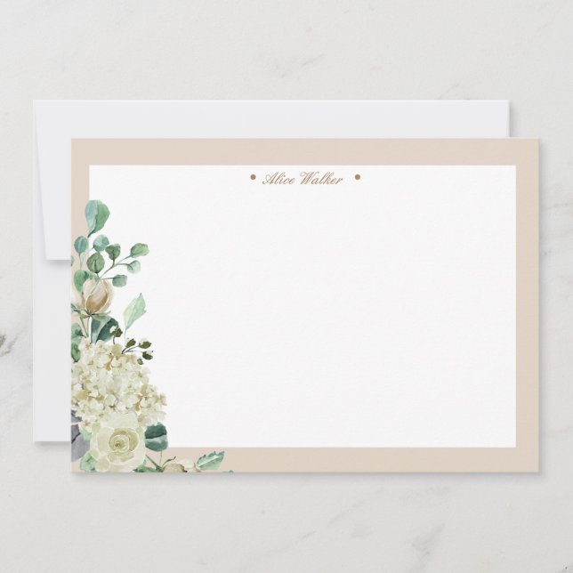 spring cream garden floral elegant monogram note card (Front)