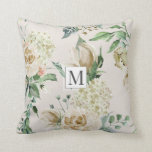 spring cream garden floral Monogram Throw Pillow<br><div class="desc">Our spring garden collection features gentle cream garden floral with ample green foliage. This airy elegant collection has everything that you would need for a wedding with some personal and office supplies. All information is in a combination of script and serif font and is ready for your customization. Check our...</div>