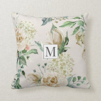 spring cream garden floral Monogram Throw Pillow