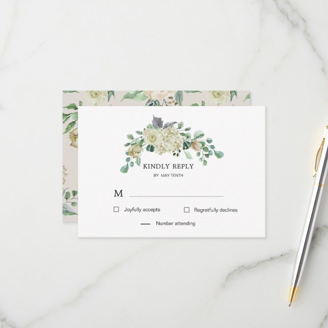 Spring Cream Garden Floral RSVP Response Card (Front/Back In Situ)