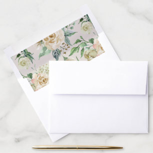 Spring Cream Garden Floral Wedding Envelope Liner