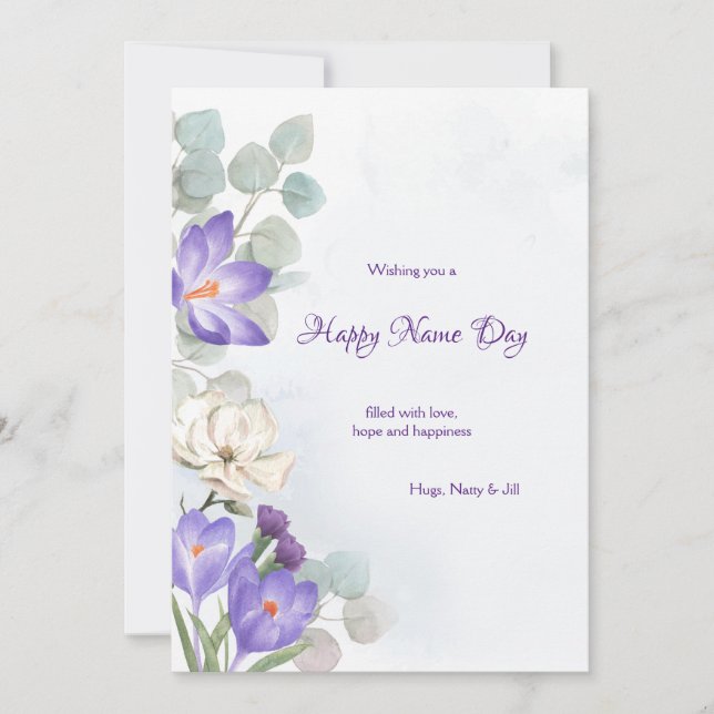 Spring Crocus Name Day Greeting Card (Front)