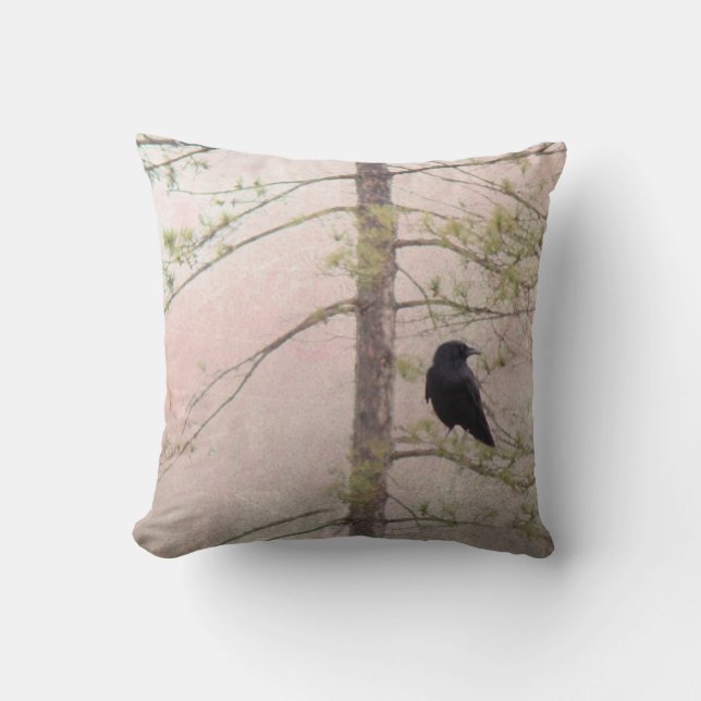 Spring Crow Throw Pillow (Front)