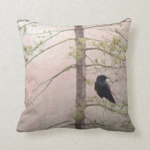 Spring Crow Throw Pillow