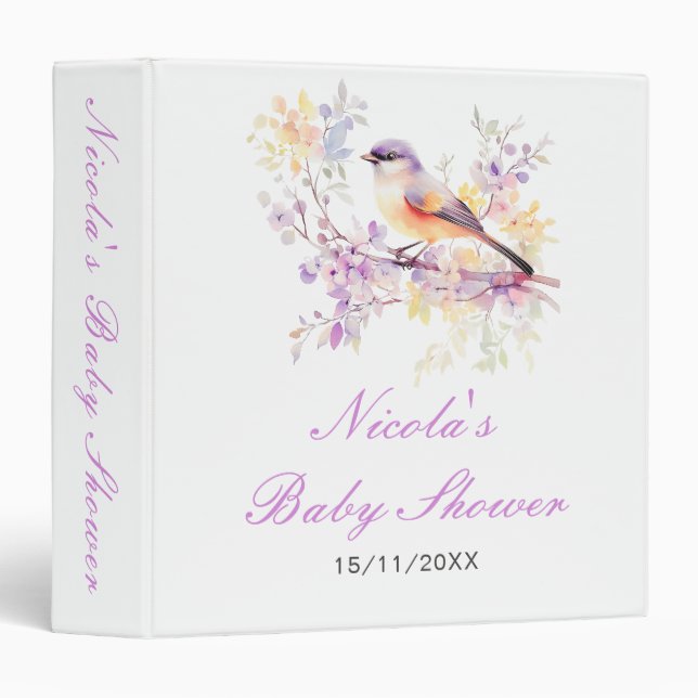 Spring Cute Bird Baby Shower Photo Album 3 Ring Binder (Front/Spine)