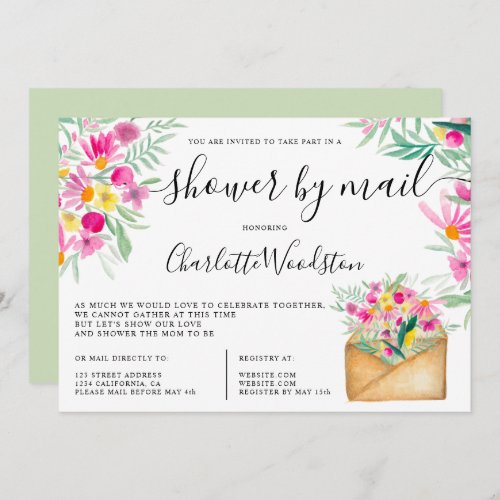 Spring cute floral watercolor baby shower by mail invitation