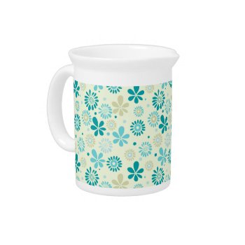 Spring Cute Teal Blue Abstract Flowers Pattern Drink Pitcher by ZeraDesign at Zazzle