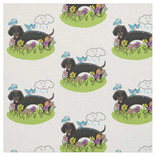 Spring Dachshund (black and tan) Cute dog Fabric