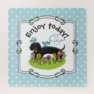 Spring Dachshund (black and tan) Cute dog Jigsaw Puzzle