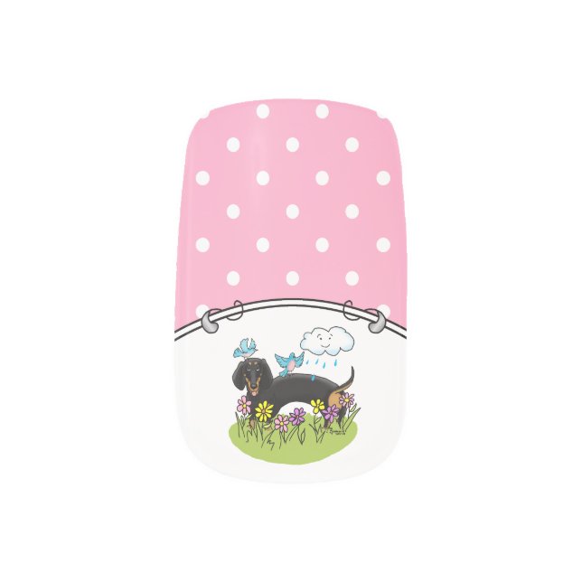 Spring Dachshund (black and tan) Cute dog Minx Nail Art (Right Thumb)