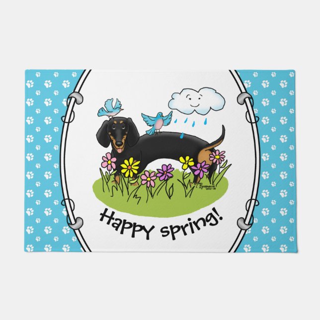Spring Dachshund Dog Dachsie (black and tan) Cute Doormat (Front)