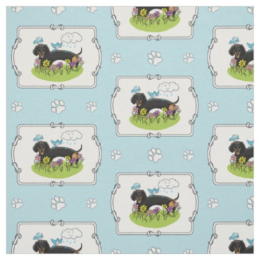 Spring Dachshund Dog Dachsie (black and tan) Cute Fabric