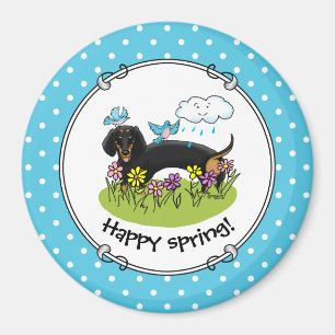 Spring Dachshund Dog Dachsie (black and tan) Cute Magnet