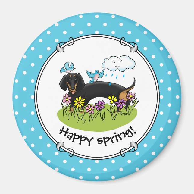Spring Dachshund Dog Dachsie (black and tan) Cute Magnet (Front)