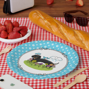 Spring Dachshund Dog Dachsie (black and tan) Cute Paper Plates